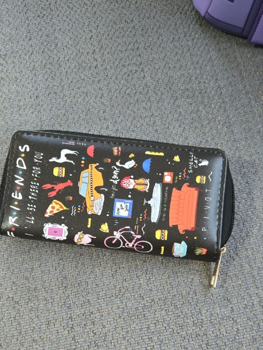 Friends Zip Wallet with Colorful New York Icons - Black
